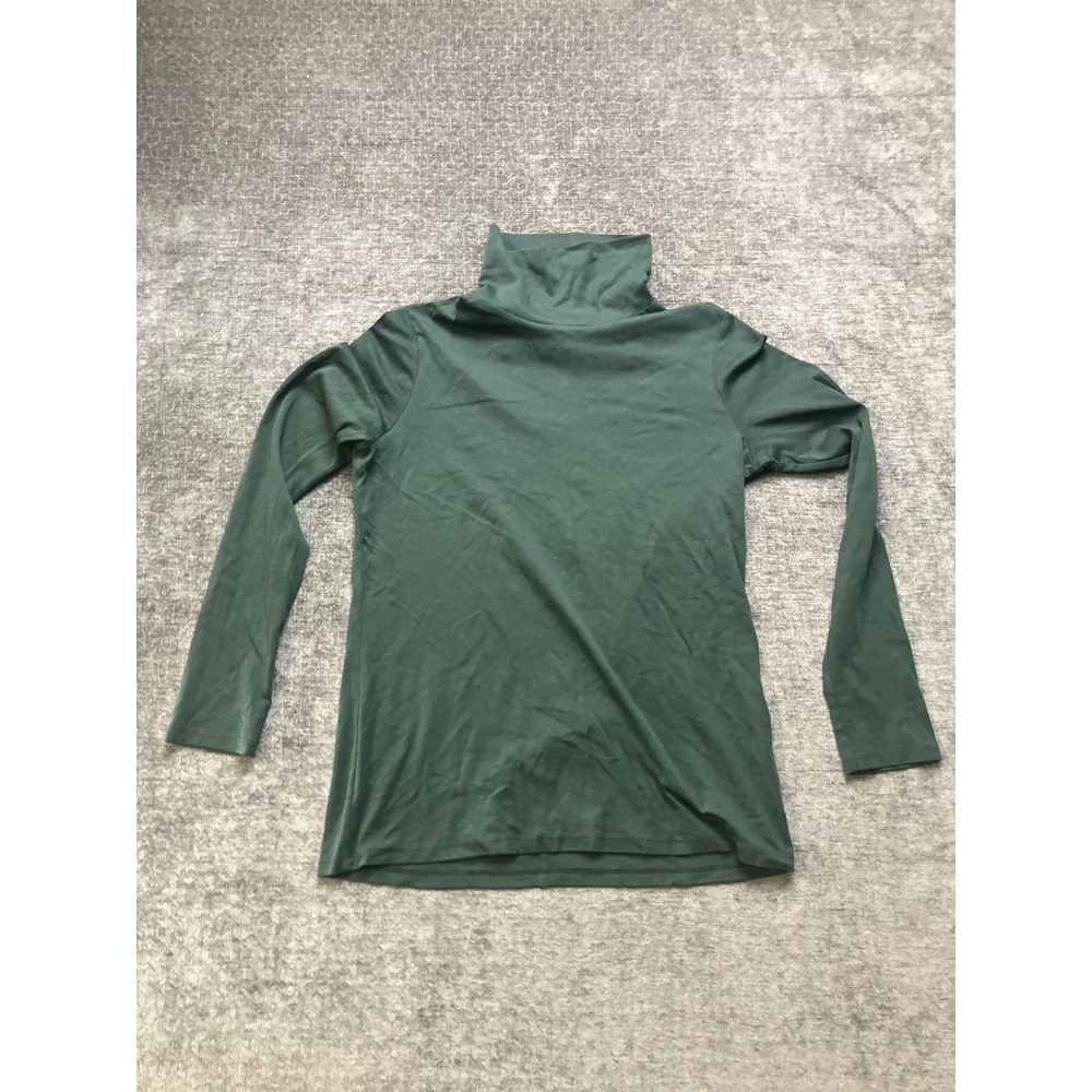 Uniqlo Womens Large Green Supima Knit Cotton Turtleneck Casual Pullover T-Shirt
